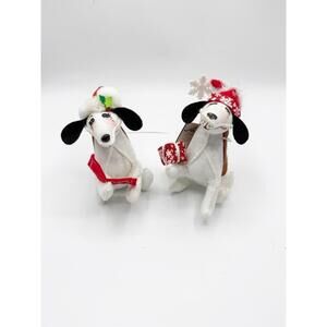 Annalee Corduroy Caroling & Snowflake hound Dog Figures Holiday Decor Santa Hats
